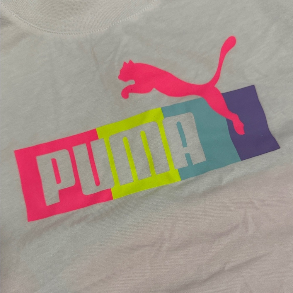 Puma White Tee with Neon Logo - Picture 5 of 6